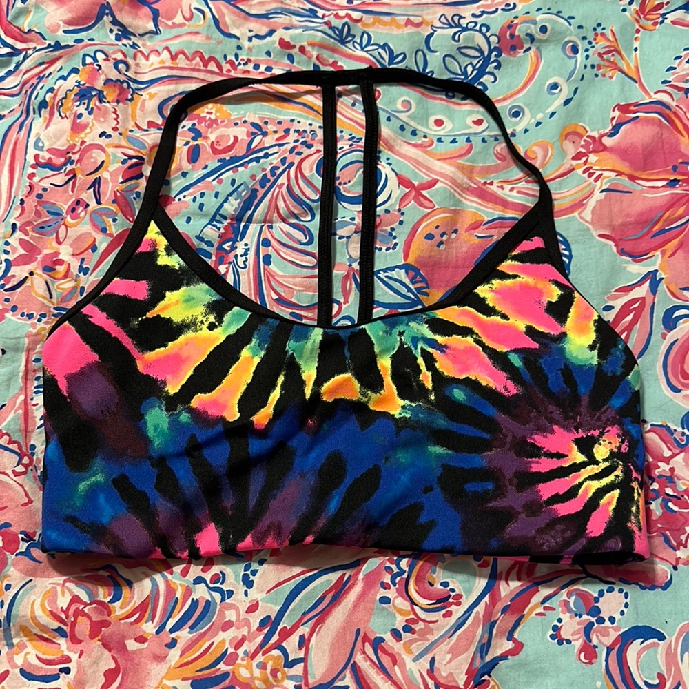 PINK Victoria’s Secret Sports Bra Size XS Tie Dye Light Padding NWT Rainbow